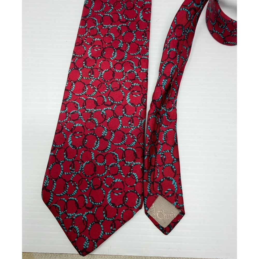Christian Dior Designer Tie Men's One Size Red Woven Rings Geometric Silk